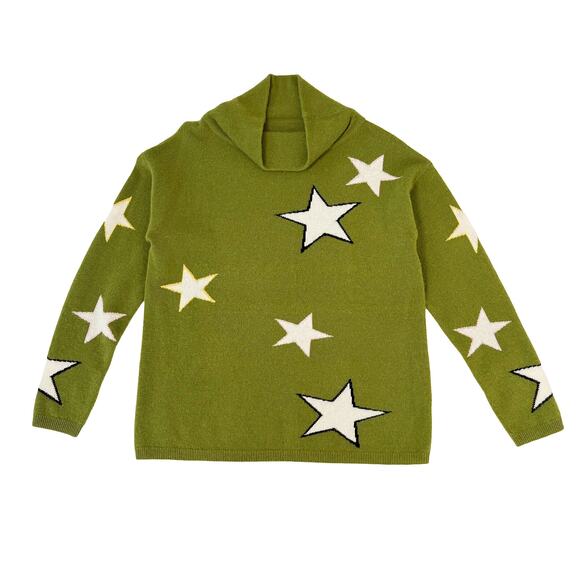 Unwine 100% Cashmere Star Sweater | Soft Cowl Neck Boutique Statement Green | M - Picture 5 of 7